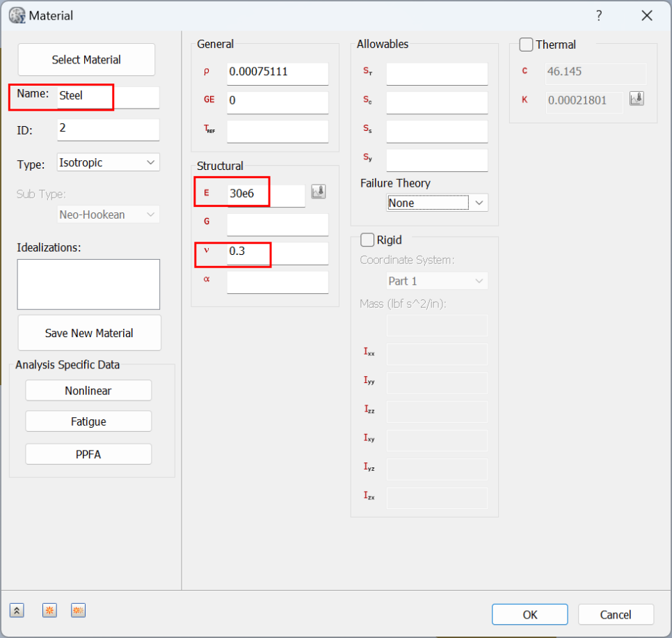 재료 물성치 입력