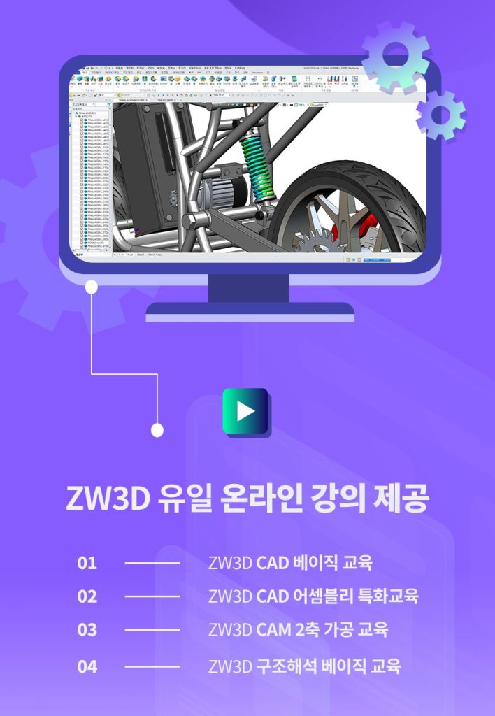 자체 제작한 ZW3D 온라인 교육 목록