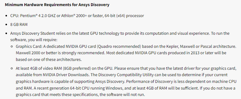 ansys discovery 최소 사양